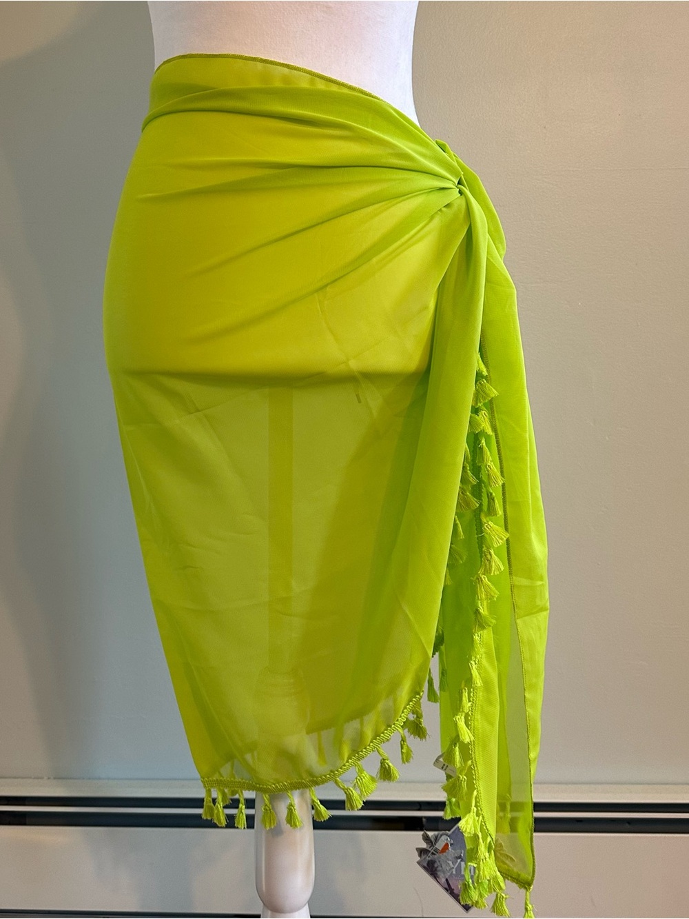 YMI Lime Green Tassel Swim Sarong Cover-Up